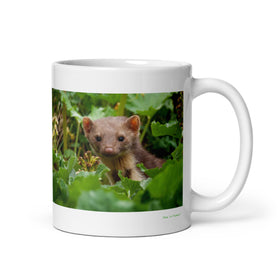 11 oz. white ceramic weasel  mug showing a weasel in its natural habitat