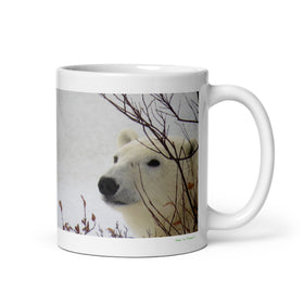 11 oz. white ceramic polar bear mug showing a polar bear in its natural habitat