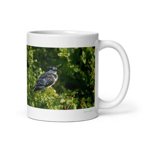 11 oz. white ceramic kingfisher mug showing a kingfisher in its natural habitat