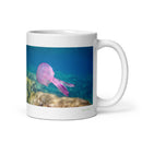 11 oz. white ceramic jellyfish mug showing a jellyfish in its natural habitat
