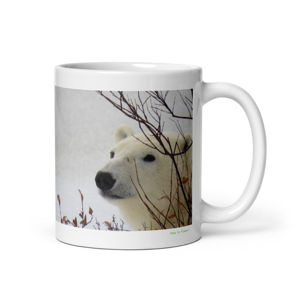 11 oz. white ceramic polar bear mug showing a polar bear in its natural habitat