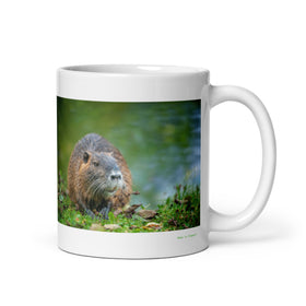 11 oz. white ceramic rodent mug showing a rodent in its natural habitat