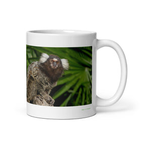 11 oz. white ceramic marmoset mug showing a marmoset in its natural habitat