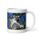 11 oz. white ceramic lemur mug showing a lemur in its natural habitat