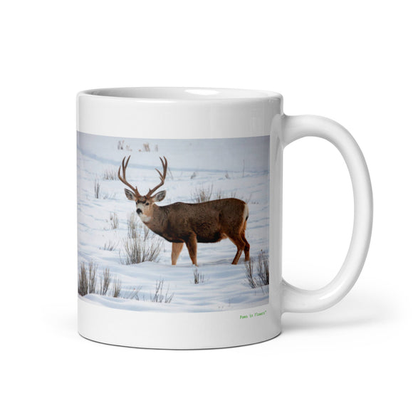 11 oz. white ceramic wapiti  mug showing a wapiti in its natural habitat