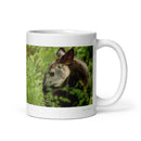 11 oz. white ceramic okapi mug showing an okapi in its natural habitat