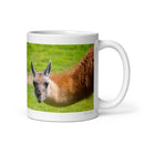 11 oz. white ceramic guanaco mug showing a guanaco in its natural habitat