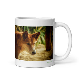 11 oz. white ceramic dingo mug showing a dingo in its natural habitat