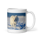 11 oz. white ceramic arctic fox mug showing an arctic fox in its natural habitat