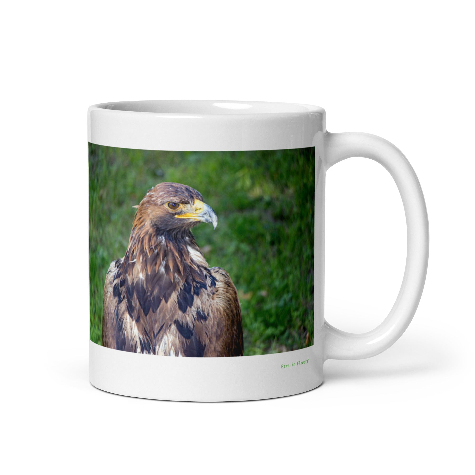 11 oz. white ceramic eagle mug showing an eagle in its natural habitat
