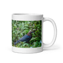 11 oz. white ceramic cowbird  mug showing a cowbird in its natural habitat
