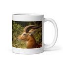 11 oz. white ceramic antelope mug showing an antelope in its natural habitat