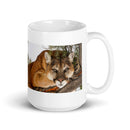 15 oz. white ceramic puma mug showing a puma in its natural habitat