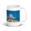 15 oz. white ceramic jellyfish mug showing a jellyfish in its natural habitat