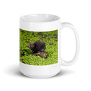15 oz. white ceramic shrew mug showing a shrew in its natural habitat