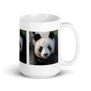 15 oz. white ceramic panda mug showing a panda in its natural habitat