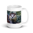 15 oz. white ceramic otter mug showing an otter in its natural habitat