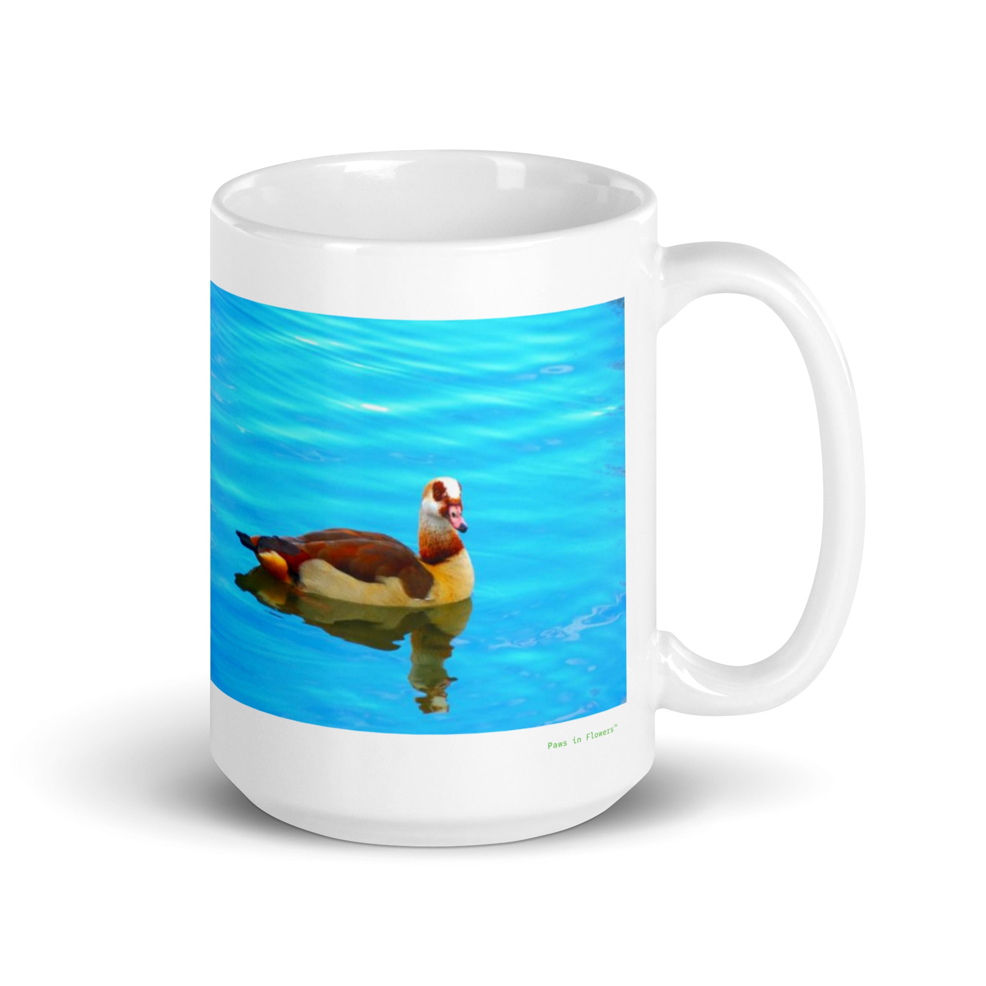 15 oz. white ceramic Egyptian goose mug showing an Egyptian goose in its natural habitat