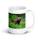 15 oz. white ceramic wolverine animal mug showing a wolverine animal in its natural habitat