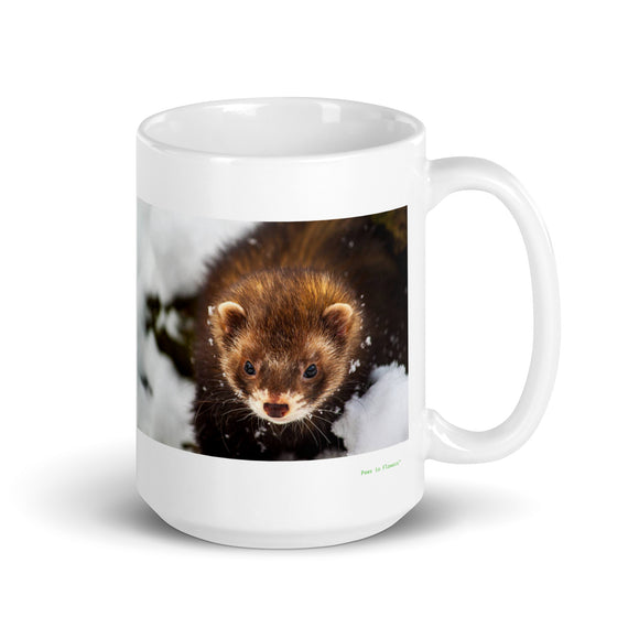 15 oz. white ceramic mink mug showing a mink in its natural habitat