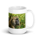 15 oz. white ceramic chacma baboon mug showing a chacma baboon in its natural habitat