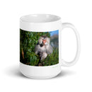15 oz. white ceramic baboon mug showing a baboon in its natural habitat