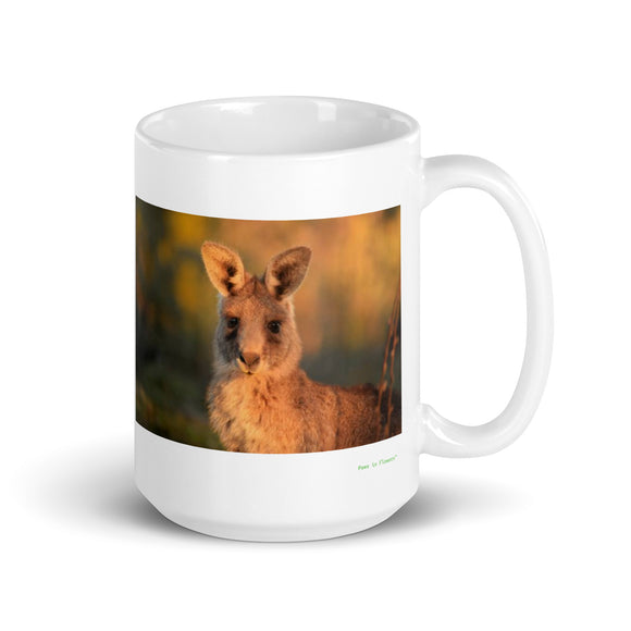 15 oz. white ceramic wallaby mug showing a wallaby in its natural habitat