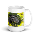 15 oz. white ceramic zebra mug showing a zebra in its natural habitat