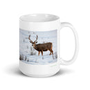 15 oz. white ceramic wapiti  mug showing a wapiti in its natural habitat