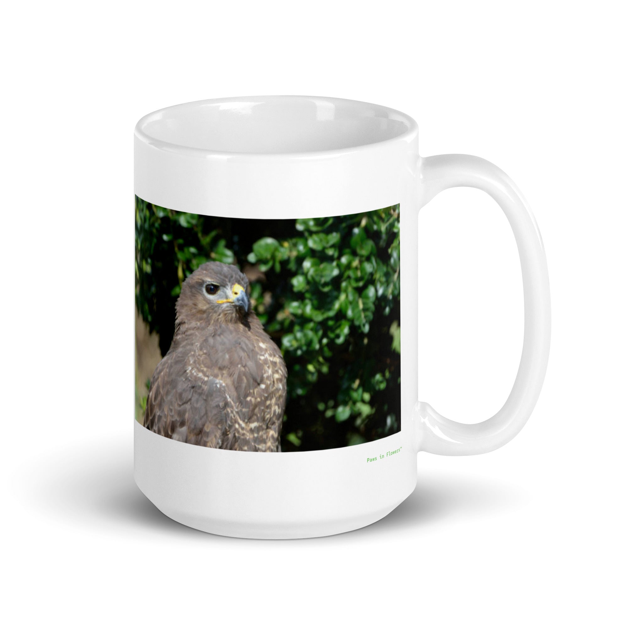 15 oz. white ceramic buzzard mug showing a buzzard in its natural habitat