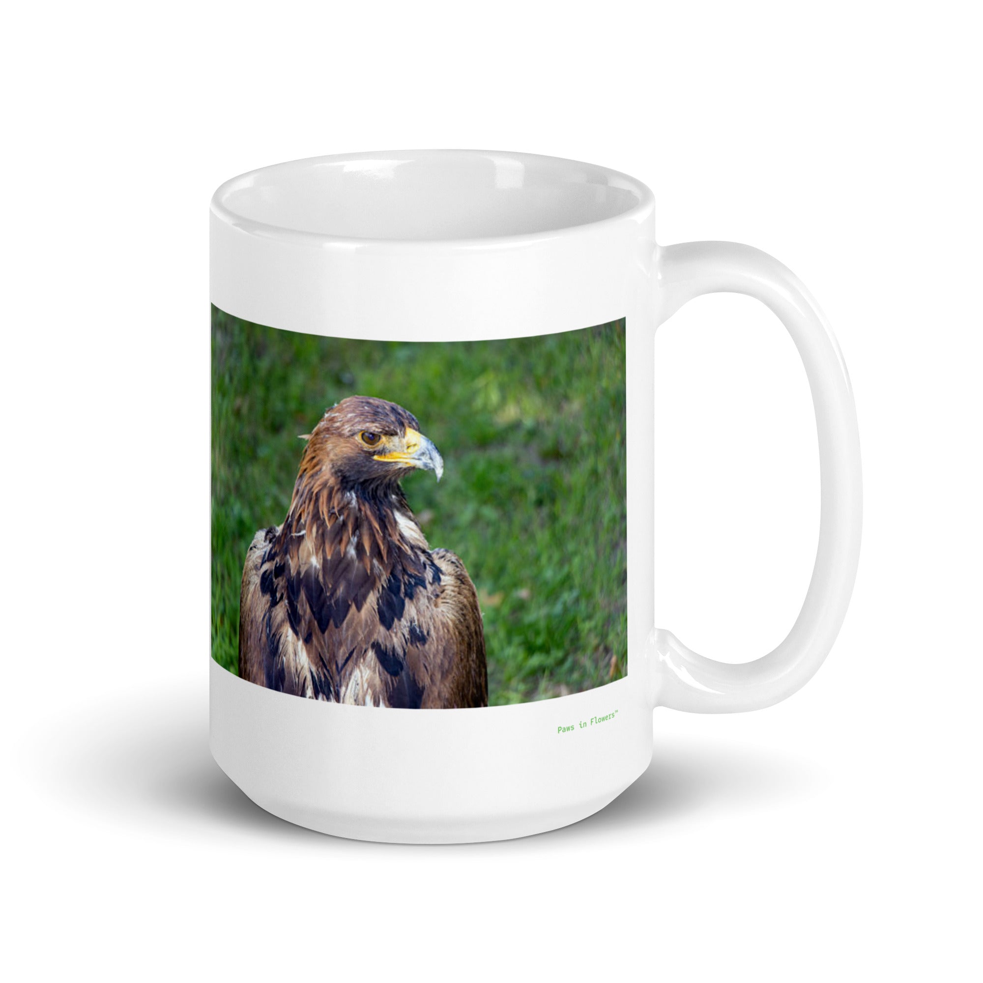 15 oz. white ceramic eagle mug showing an eagle in its natural habitat