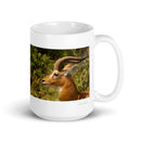 15 oz. white ceramic antelope mug showing an antelope in its natural habitat