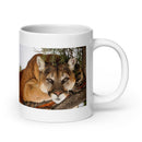 20 oz. white ceramic puma mug showing a puma in its natural habitat