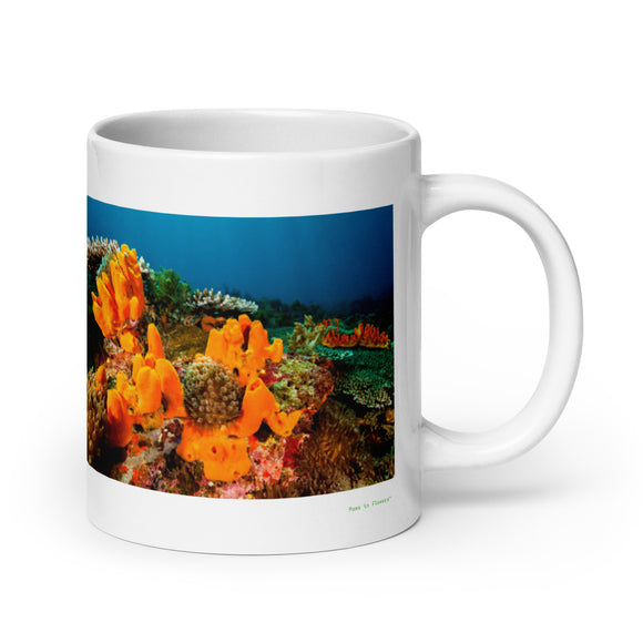 20 oz. white ceramic sponge animal mug showing a sponge animal in its natural habitat