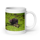 20 oz. white ceramic shrew mug showing a shrew in its natural habitat