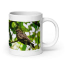20 oz. white ceramic whippoorwill mug showing a whippoorwill in its natural habitat