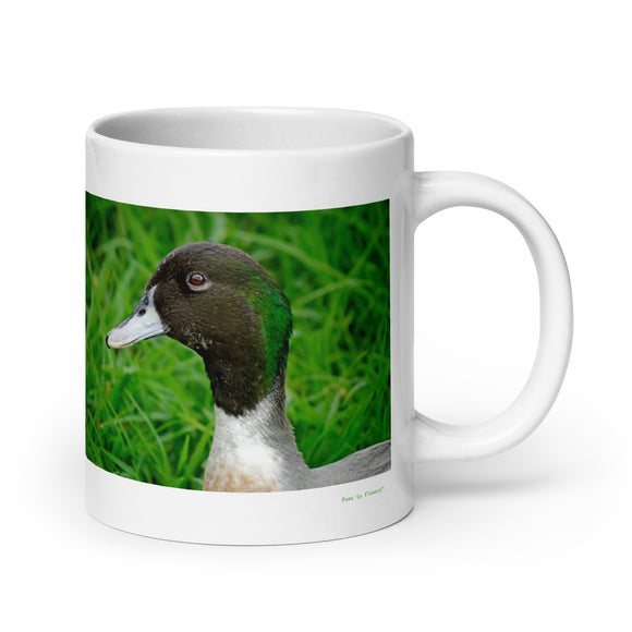 20 oz. white ceramic duck mug showing a duck in its natural habitat