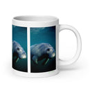 20 oz. white ceramic manatee mug showing a manatee in its natural habitat