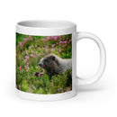 20 oz. white ceramic marmot mug showing a marmot in its natural habitat