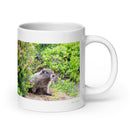 20 oz. white ceramic groundhog mug showing a groundhog in its natural habitat