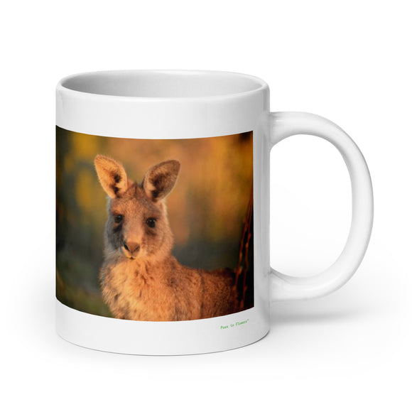 20 oz. white ceramic wallaby mug showing a wallaby in its natural habitat