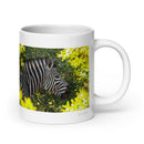 20 oz. white ceramic zebra mug showing a zebra in its natural habitat