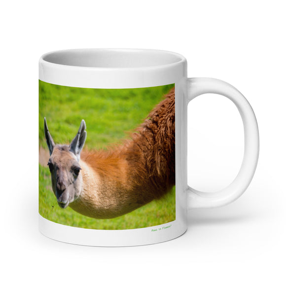 20 oz. white ceramic guanaco mug showing a guanaco in its natural habitat