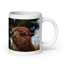 20 oz. white ceramic Llama mug showing a Llama in its natural habitat