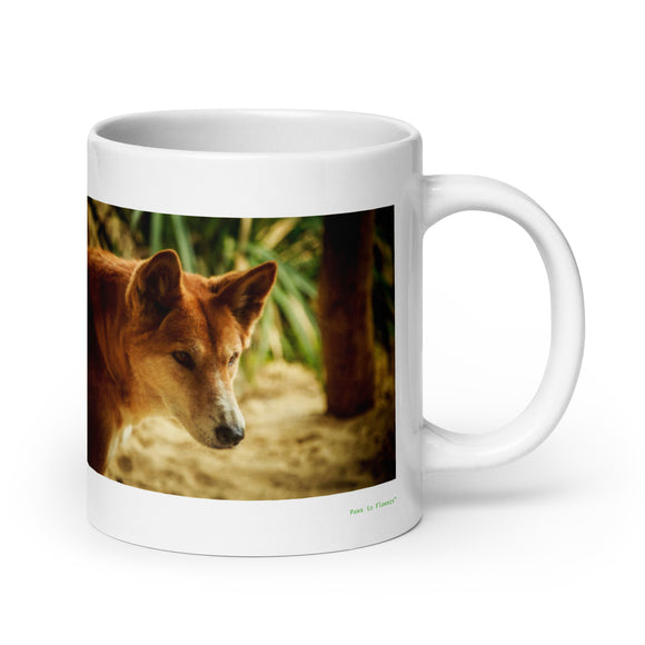 20 oz. white ceramic dingo mug showing a dingo in its natural habitat