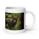 20 oz. white ceramic coyote mug showing a coyote in its natural habitat