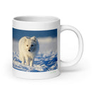 20 oz. white ceramic arctic fox mug showing an arctic fox in its natural habitat