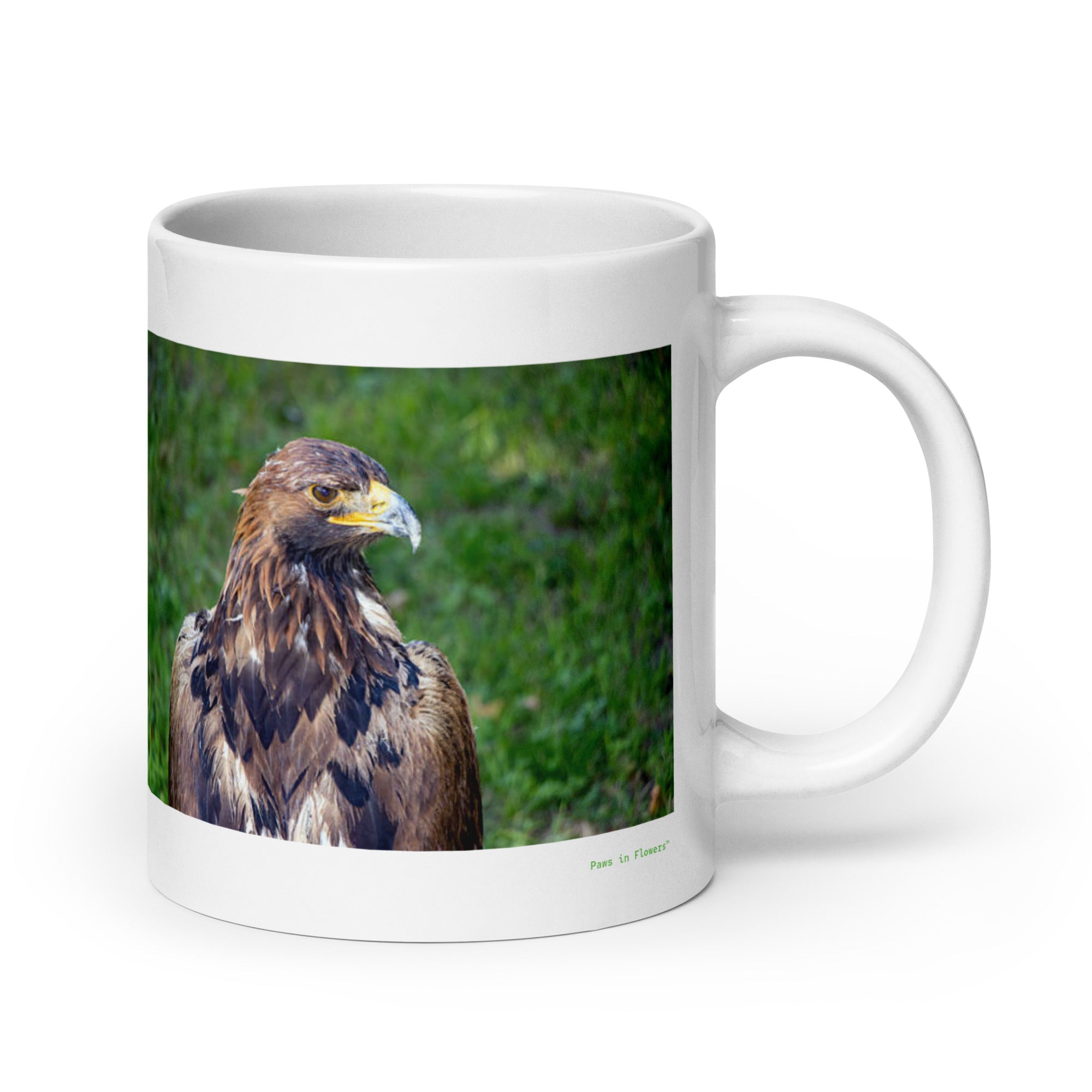 20 oz. white ceramic eagle mug showing an eagle in its natural habitat