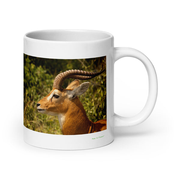 20 oz. white ceramic antelope mug showing an antelope in its natural habitat